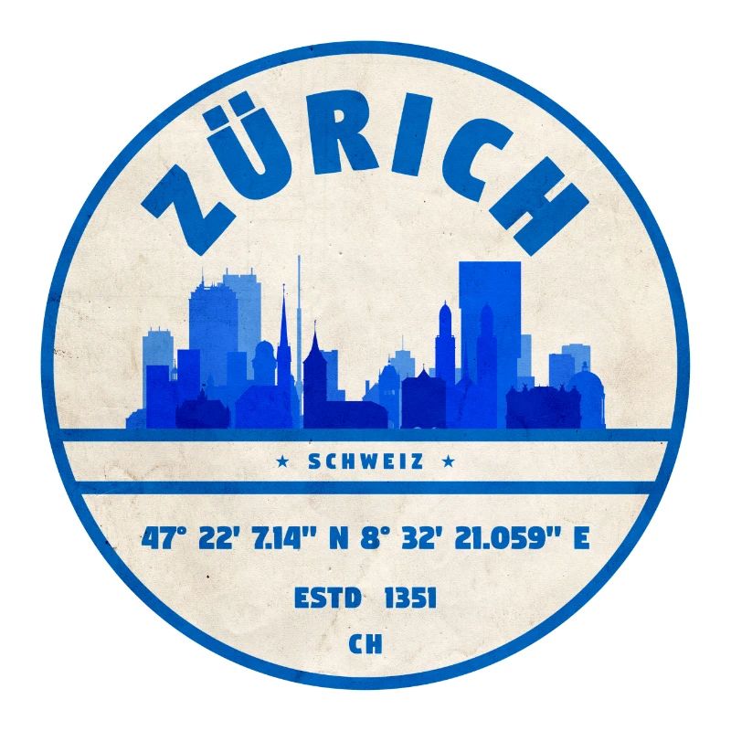 Zurich Skyline Blue Stamp