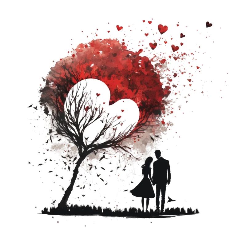 Paar mit Baum und Herz Valentinstag