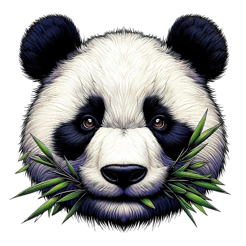 Panda Eats Bamboo and Leaves