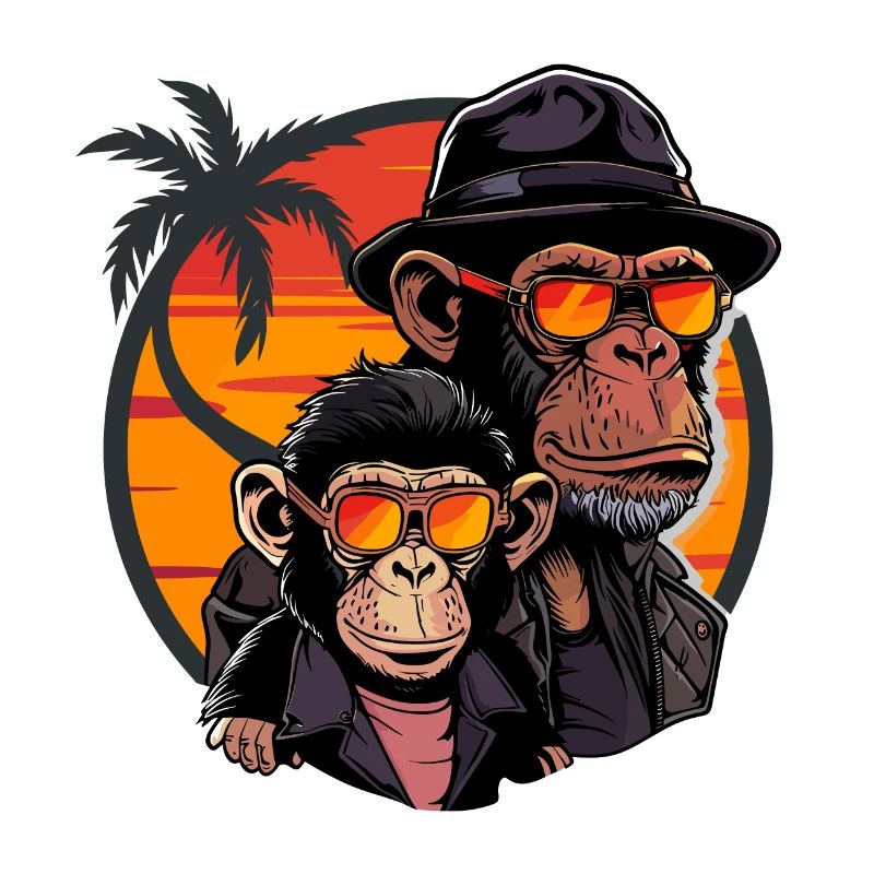 Monkey Dad Son Monkey Chimpanzee Animal Vintage
