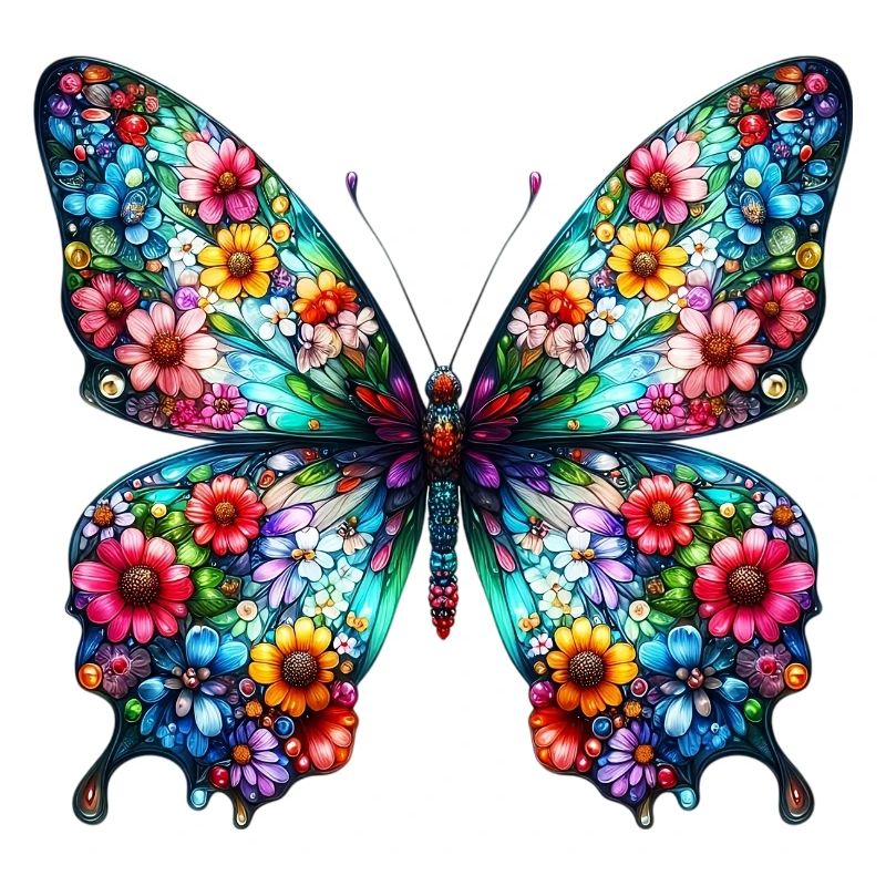Papillon décoré de fleurs