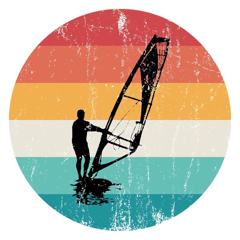 Retro Windsurf Silhouette Over Sunset Stripes