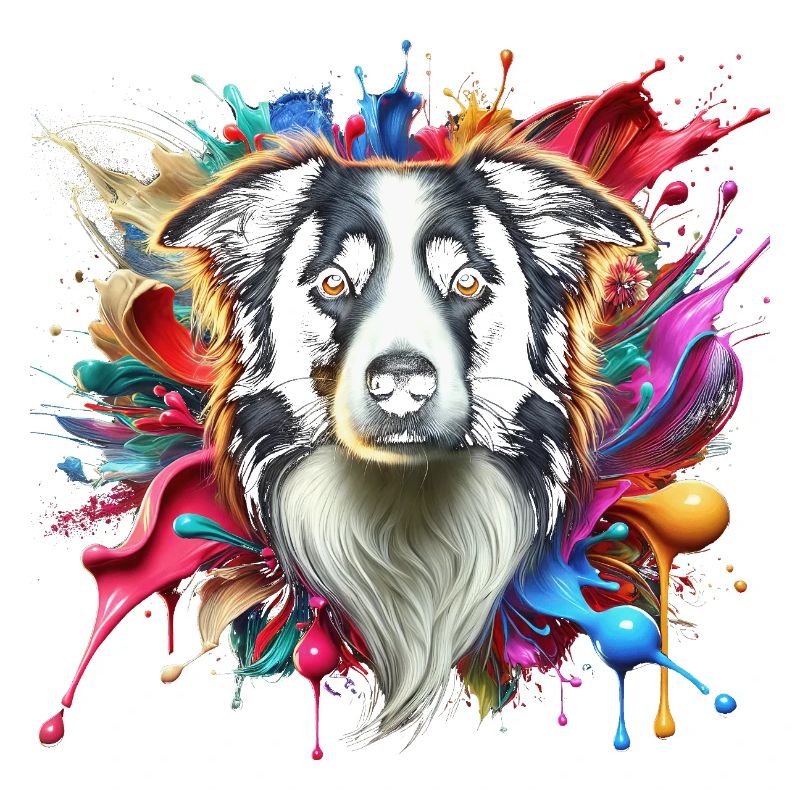 Border collie mignon avec des éclaboussures colorées de couleur