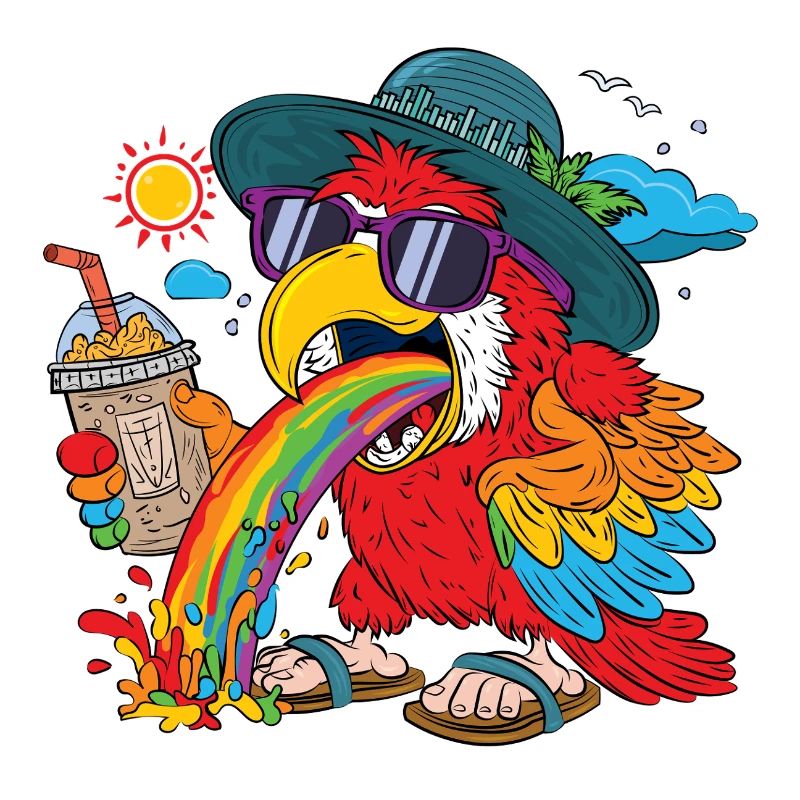 Cooles Regenbogen-Papagei T-Shirt mit Sonnenbrille