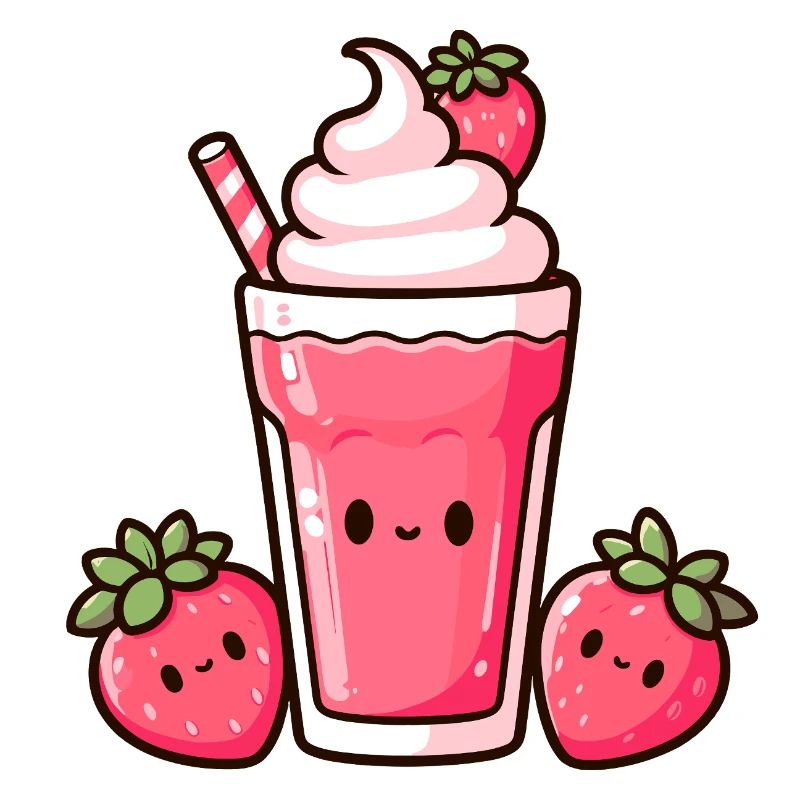 Kawaii Strawberry Milkshake Design