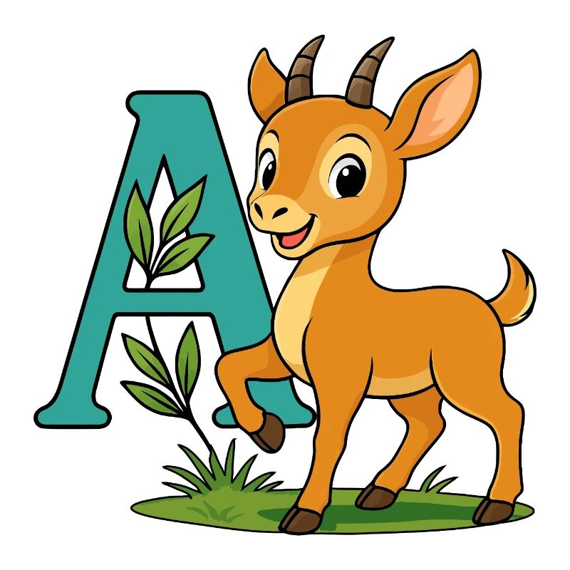 Childish Antelope with its letter A