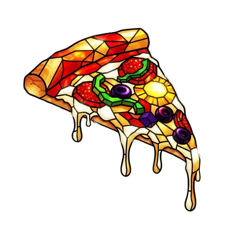 Colorful pizza colorful mix: Everything on it in comic style