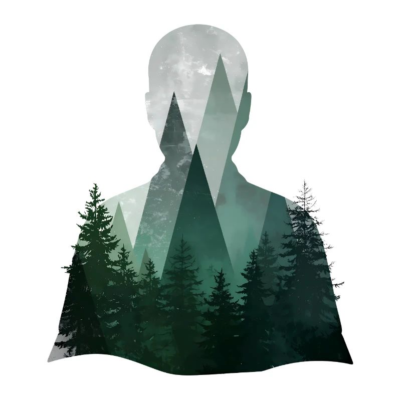 Artful silhouette with forest and Alps
