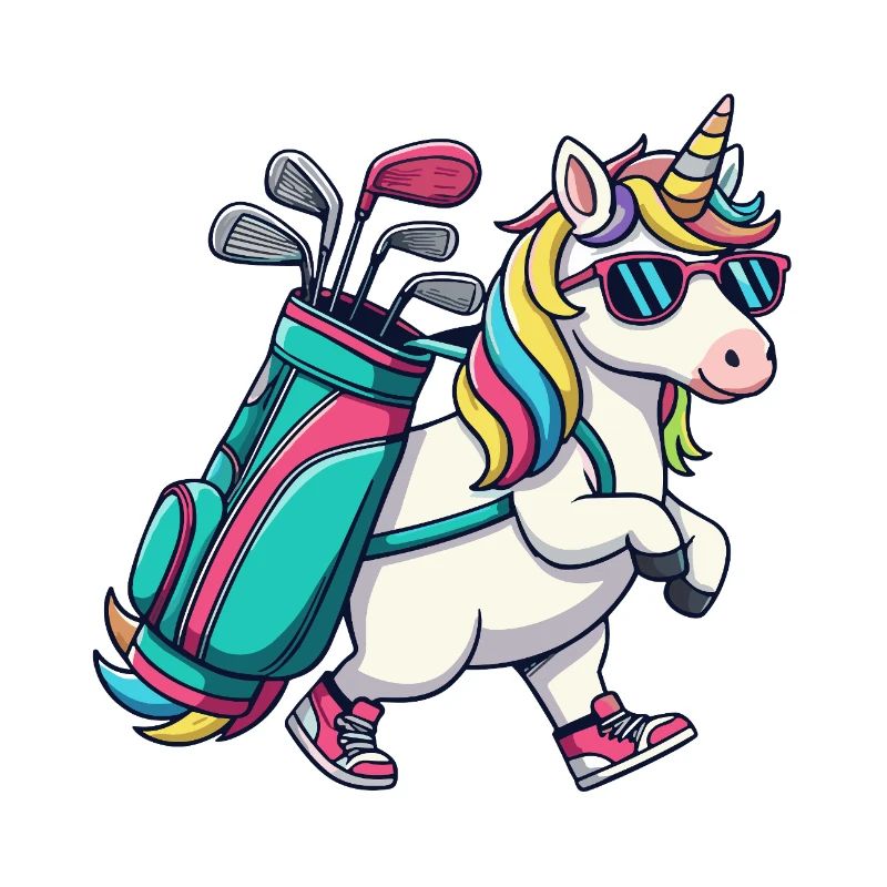 Lustiger Einhorn-Golfer Cartoon Cooles Golftier