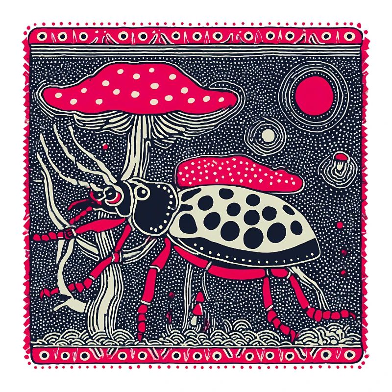 Psychedelischer Kaefer & Fliegenpilz – Retro Natur