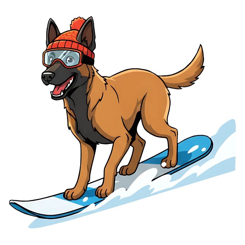 Snowboard dog with hat and ski goggles