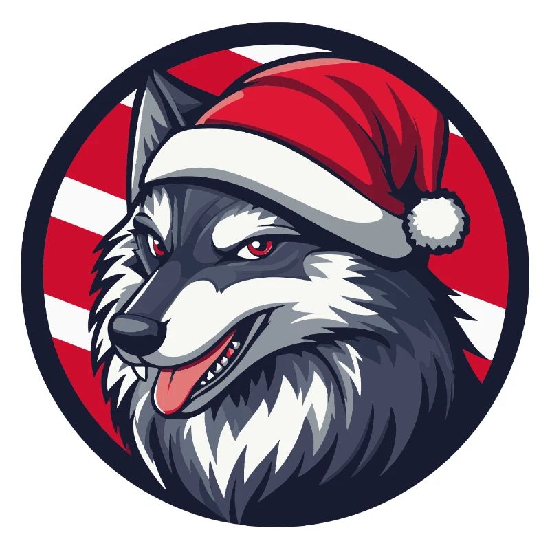 Winterwolf mit Santa Hut