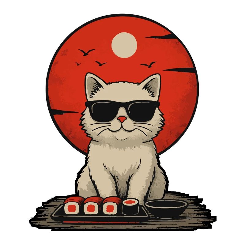 Sunset Cat with Sushi