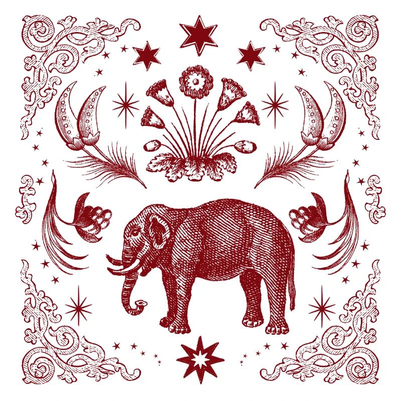 Red Ornament Elephant with Star Frame