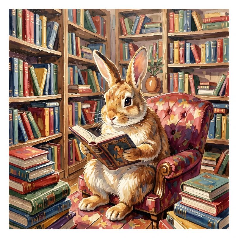 Library Rabbit Reading Portrait