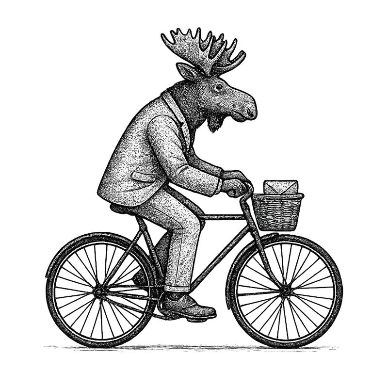 Elch im Anzug Radfahren