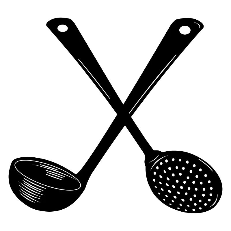 Crossed soup spoon and slotted spoon