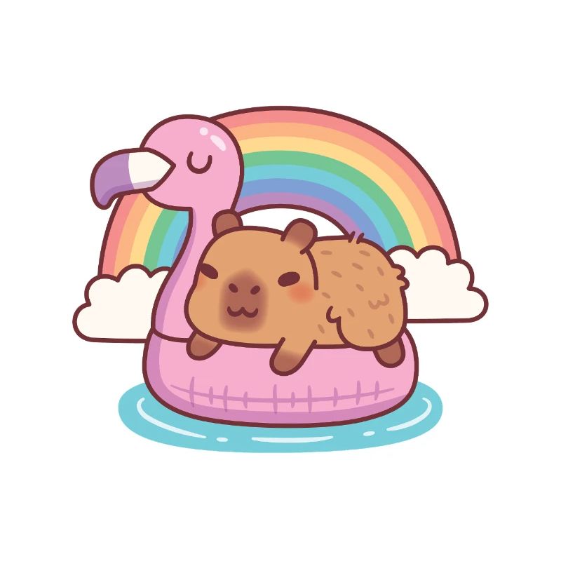 Cute Capybara Chills On Flamingo Float Rainbow