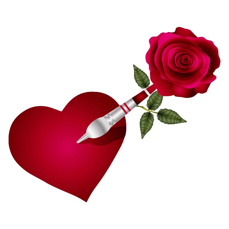 Dart arrow with rose and heart as a target