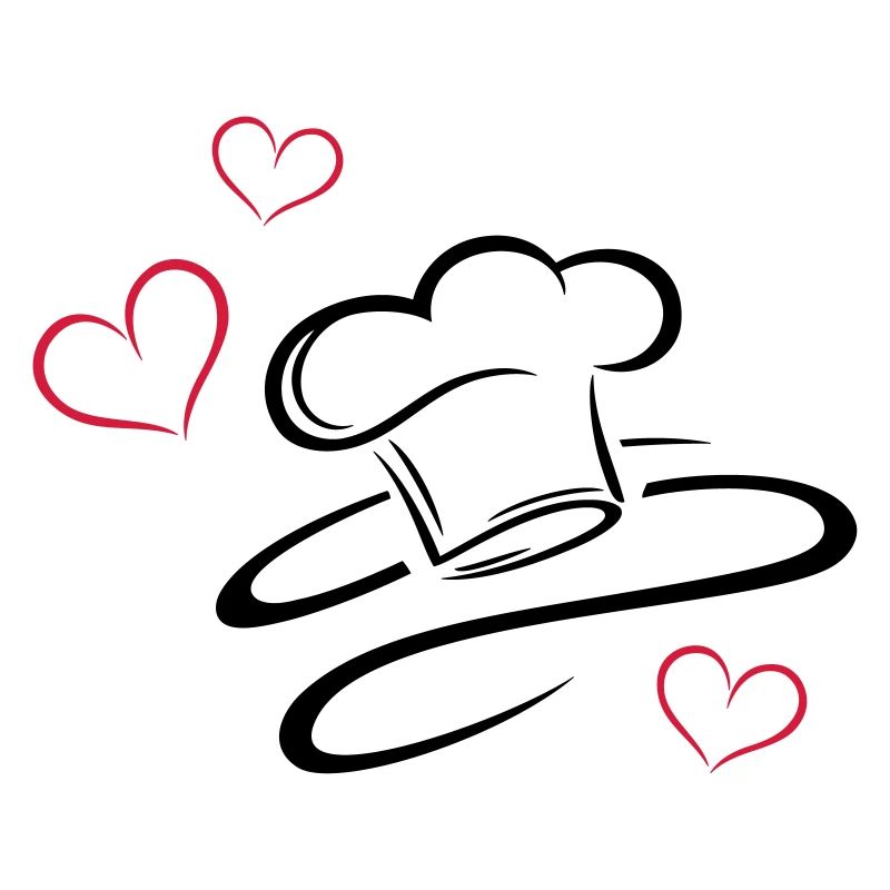 Cuisinier, logo, chapeau de chef avec trois coeurs