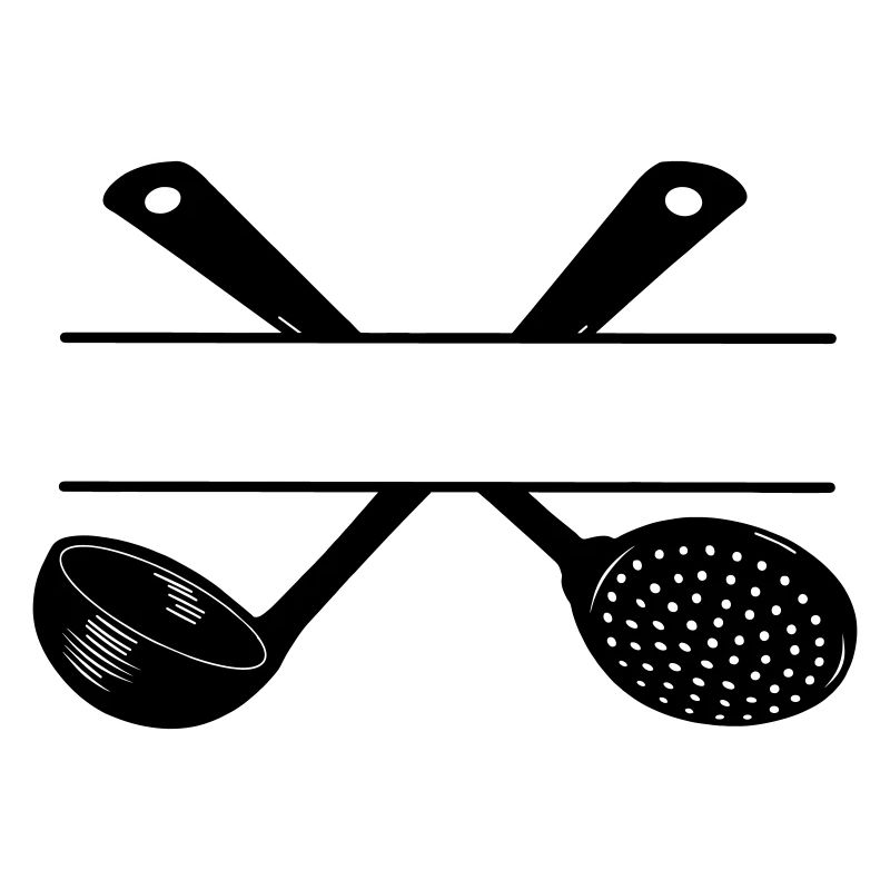 Slotted spoon and soup spoon crossed.