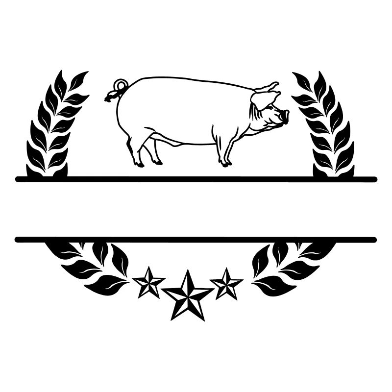 Transparent pig in laurel wreath.