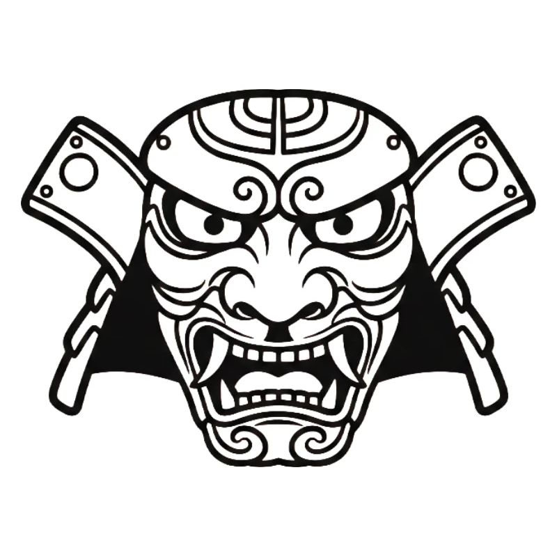 Dämonenmasken mit Äxten-Umriss
