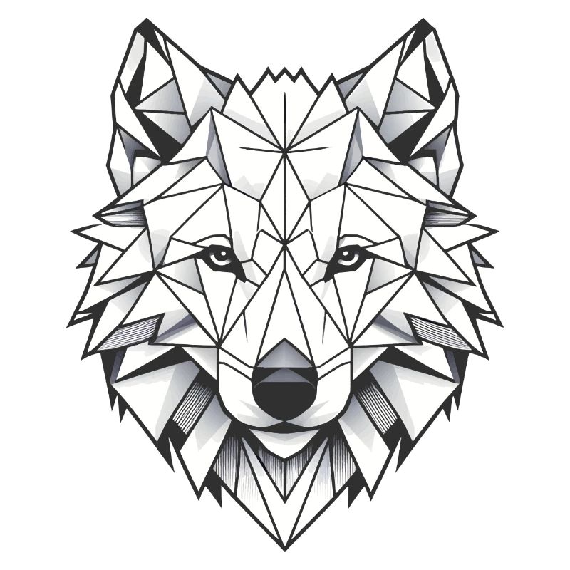 Geometric White Wolf Head - Polygons Motif