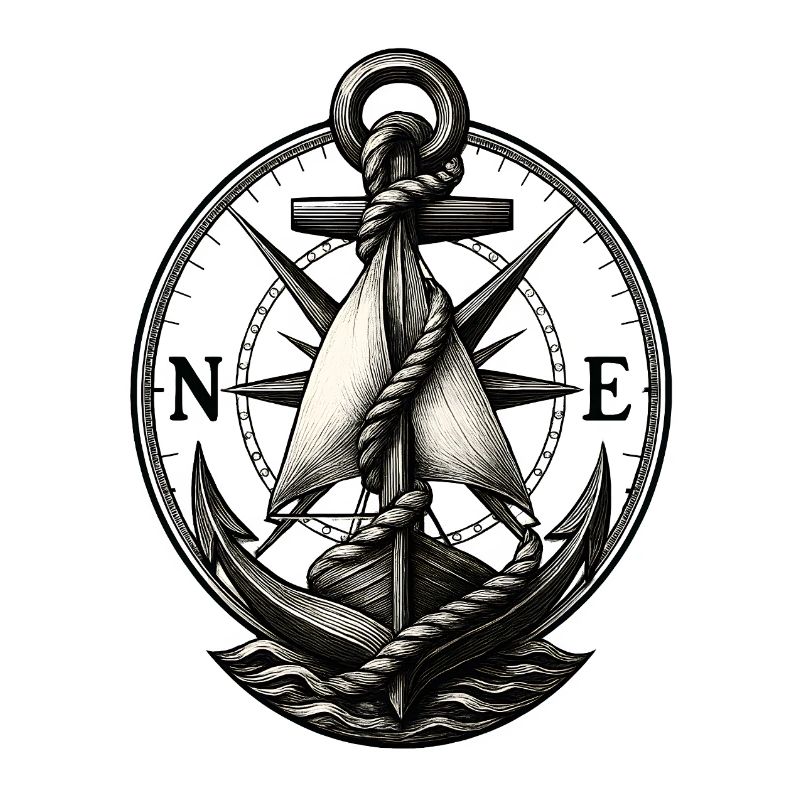Vintage Nautical Anchor Compass Emblem