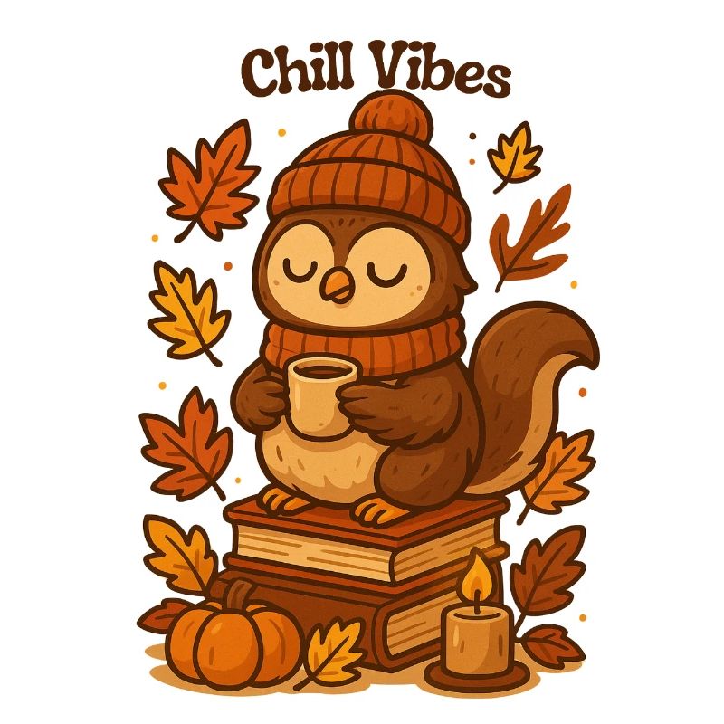 Chill Vibes Eule im Herbst Blätter Kürbis 