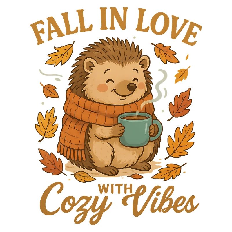 Autumn cuddle with hedgehog and cup