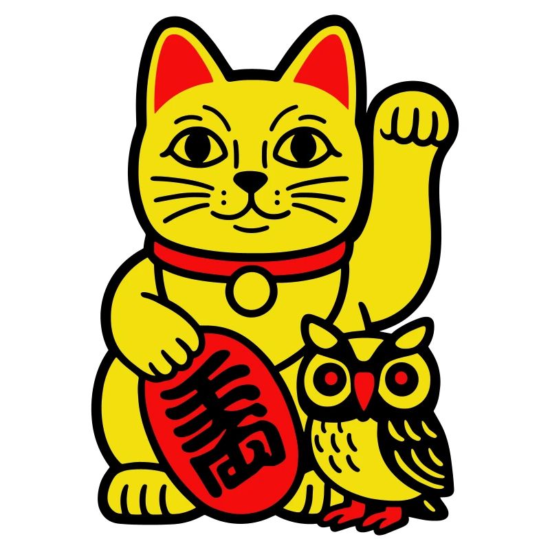 Chat chanceux avec petit hibou