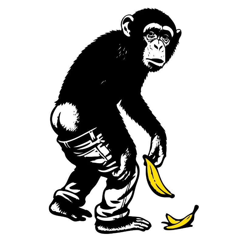Graphic monkey with banana slides down the pants