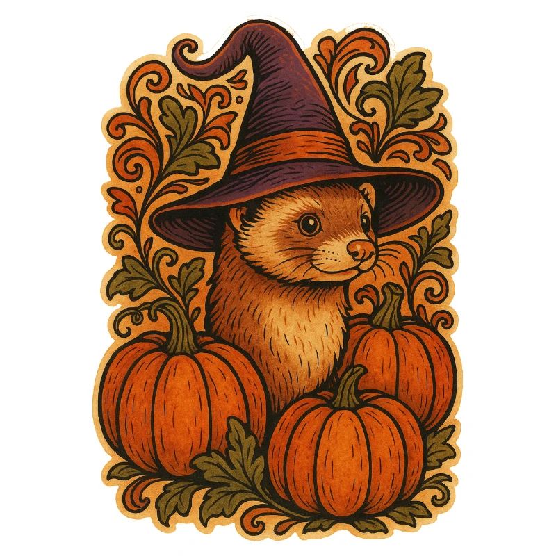 Pumpkin Witch Ferret Autumn