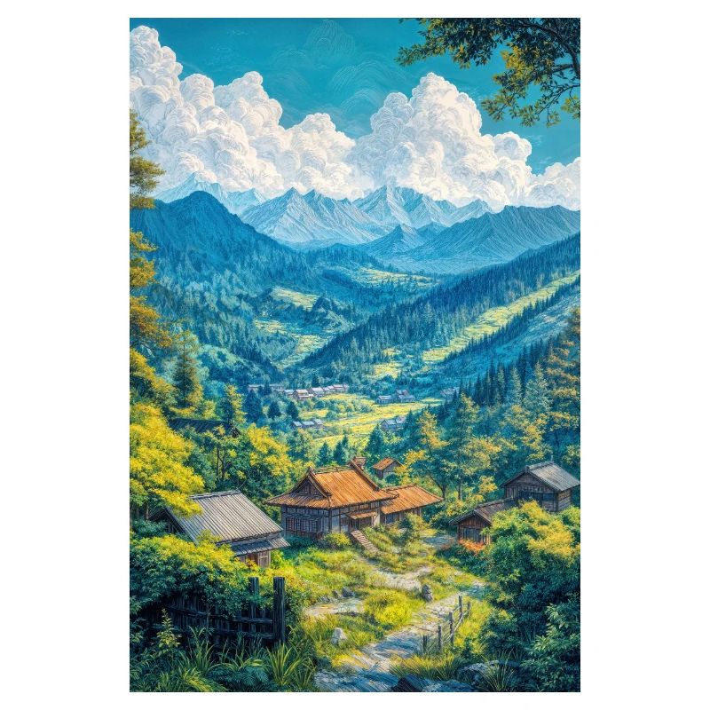 Illustration einer japanischen Landschaft