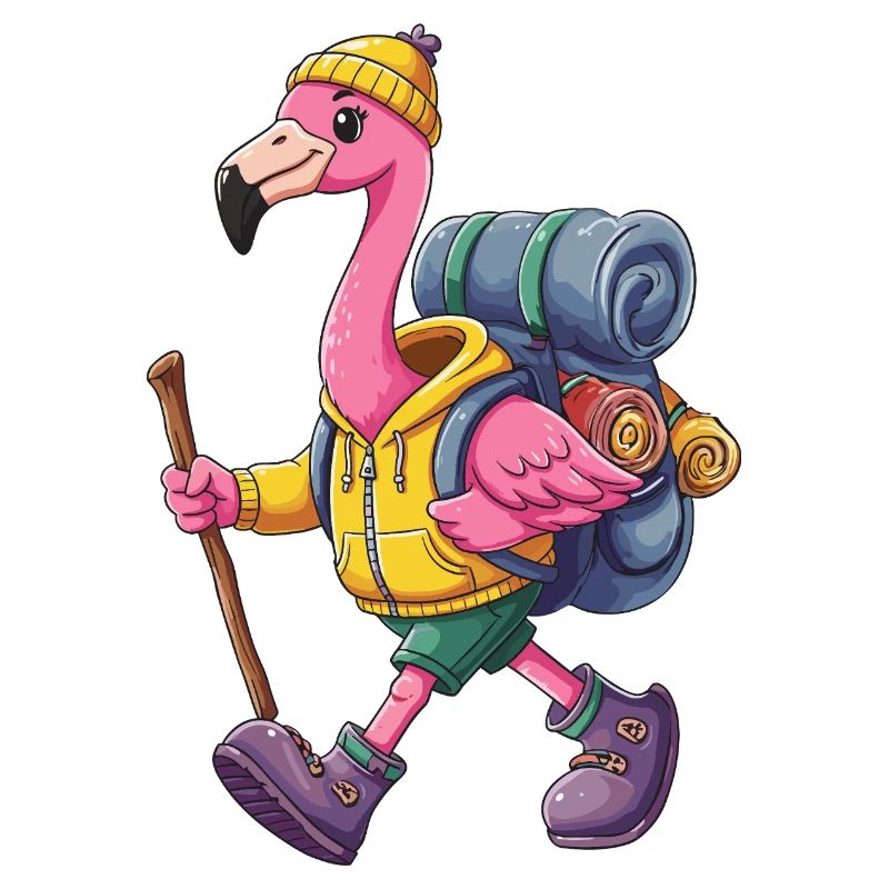 Cute Flamingo Hiking Camping Adventure Backpacker
