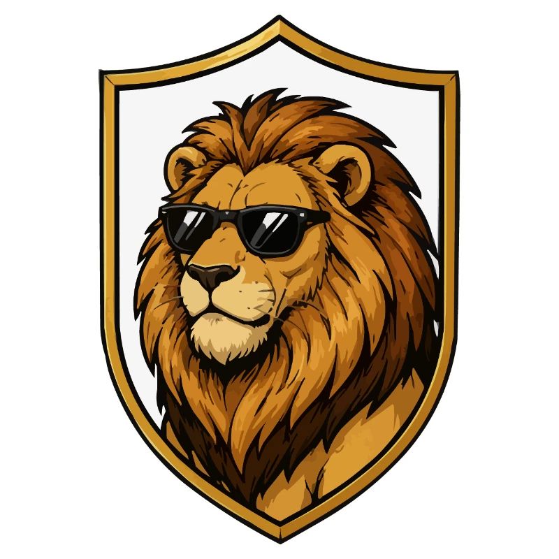 Lion with sunglasses in shield