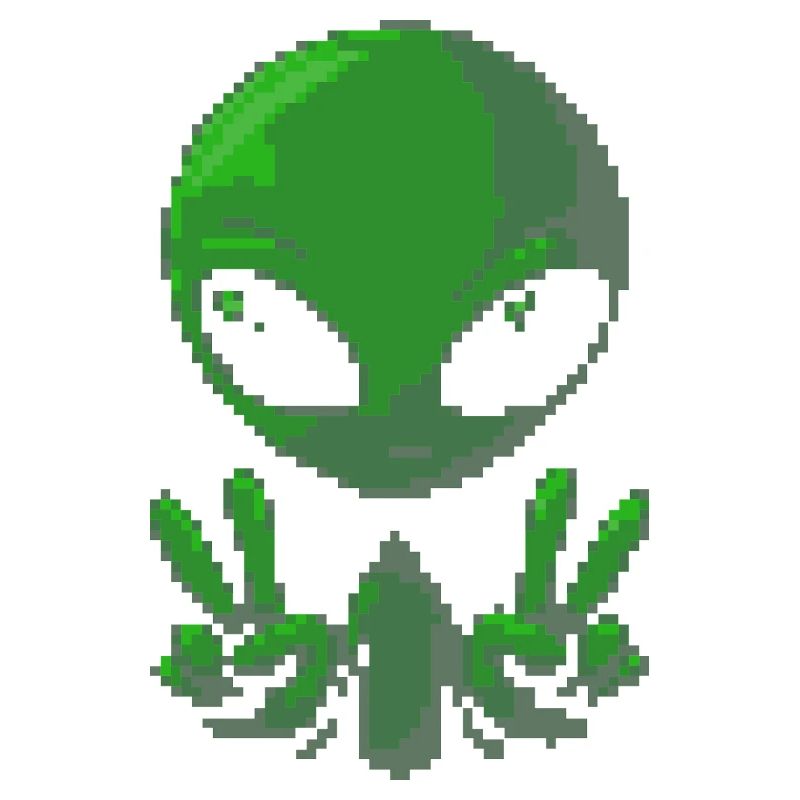 Pixel Green Alien Peace Sign