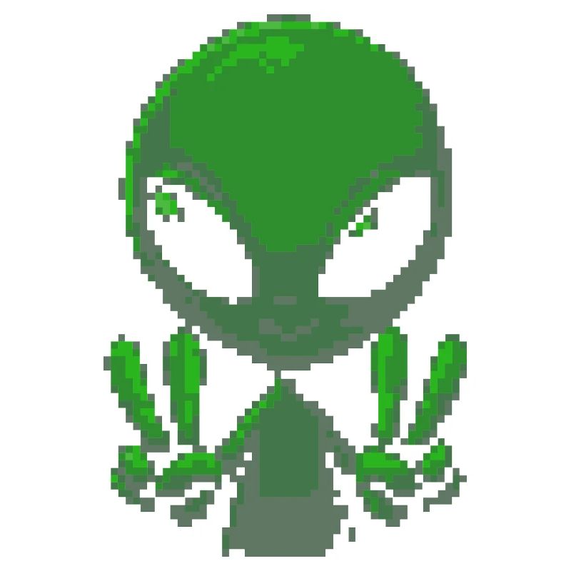 Pixel Green Alien Peace Sign