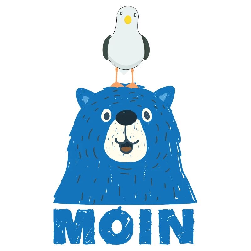 Blauer Bär mit Möwe Kopf Moin Hamburger Dialekt 