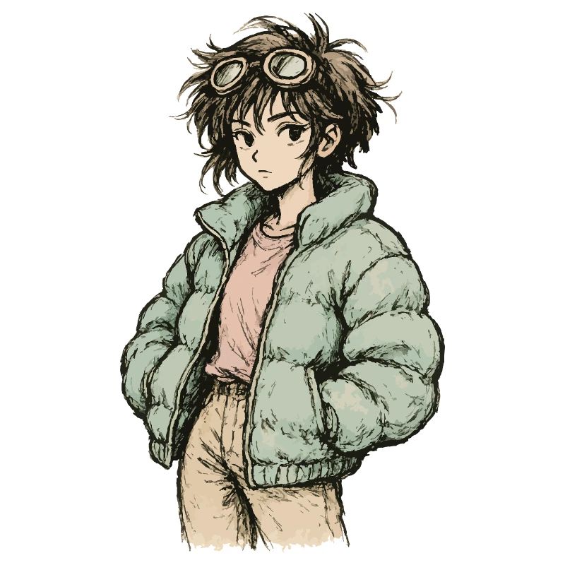 Indie Skater in Mint Puffy Jacket