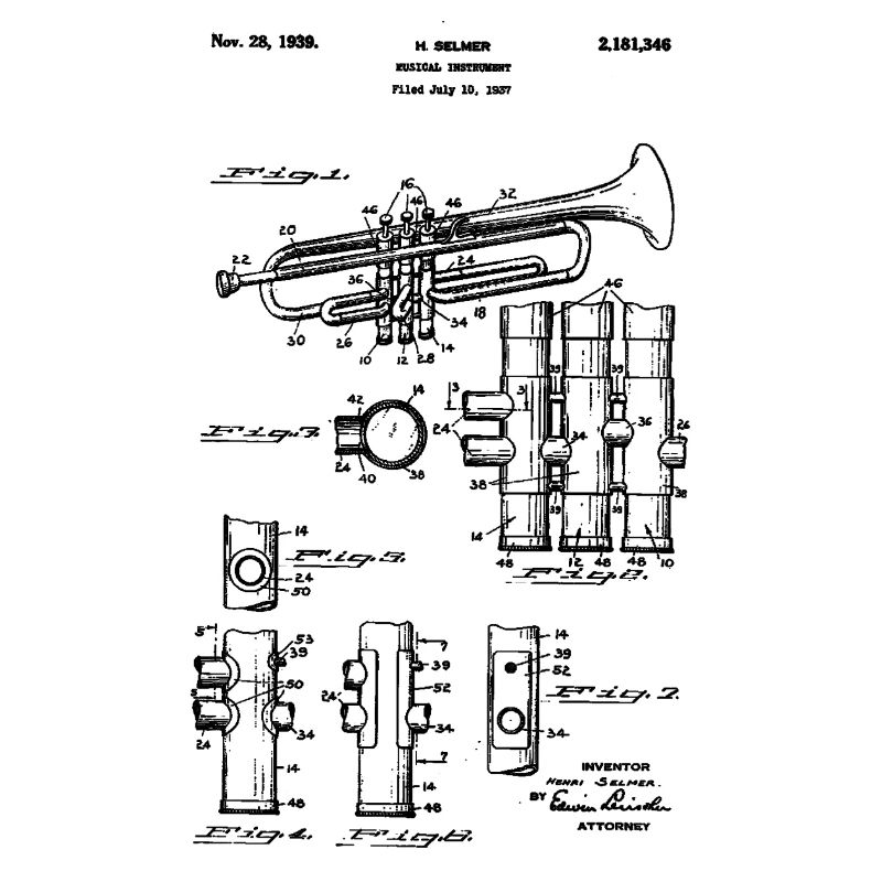 Trumpet – Technical Drawing Vintage Patent
