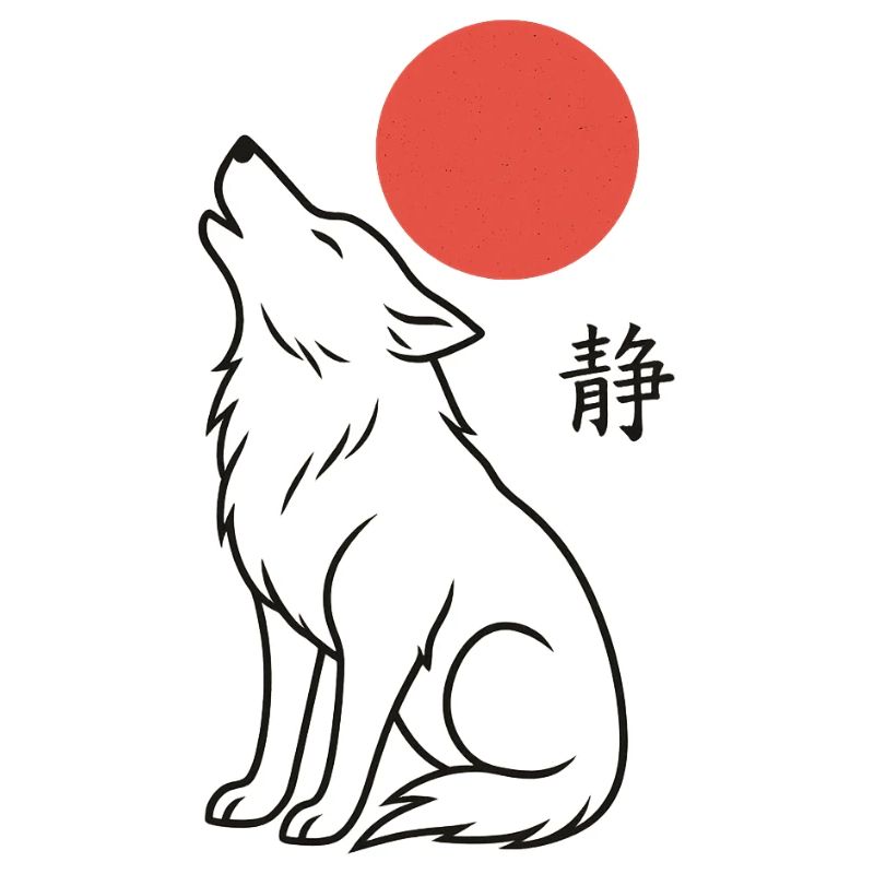 Japanese Wolf and Red Moon