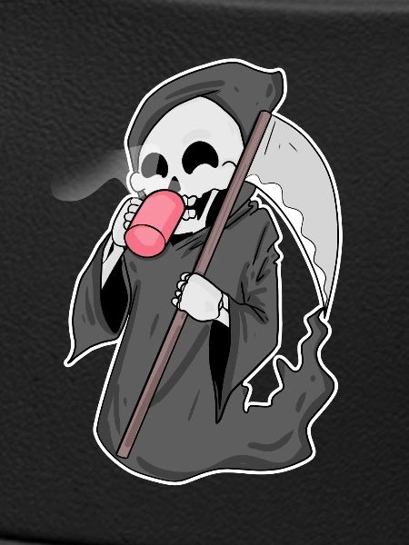 Grim Reaper with coffee