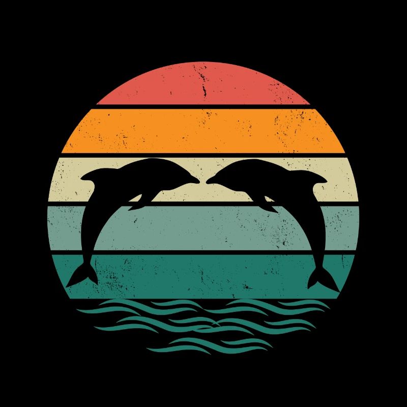 Silhouette dolphins - Retro Sunset Dolphin