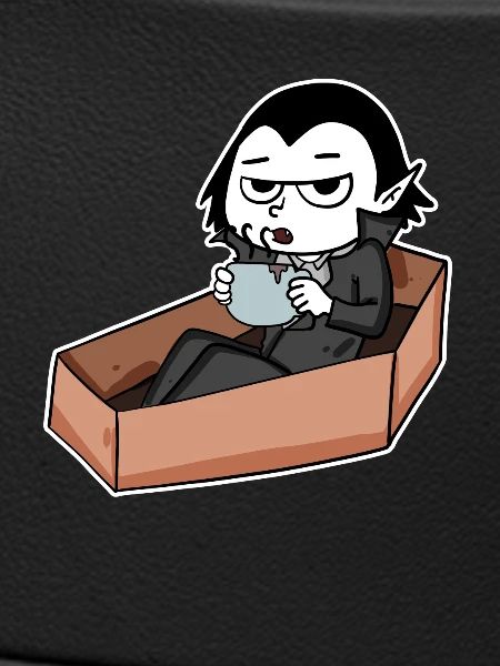 Vampire drinks coffee