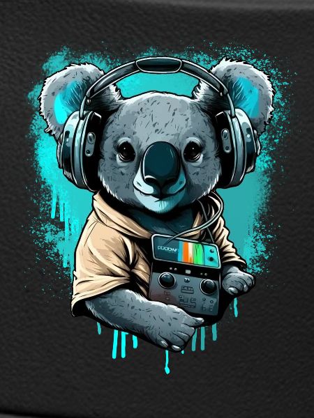 koala mit Kopfhörern und Walkman