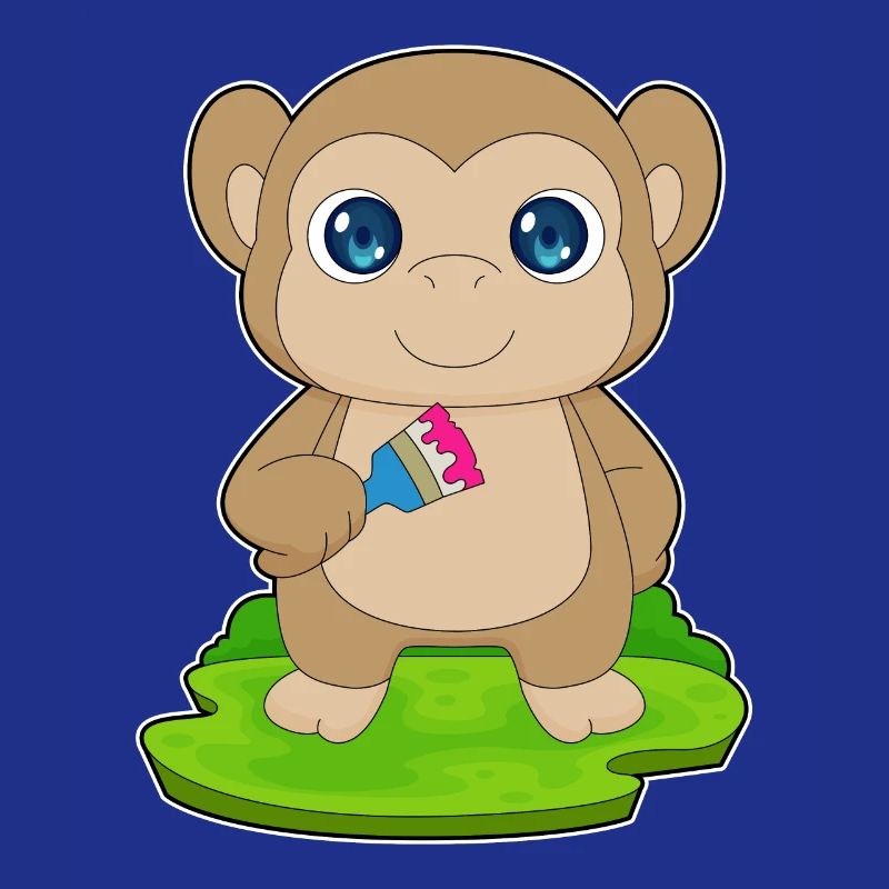 Monkey Painter Brush Painting