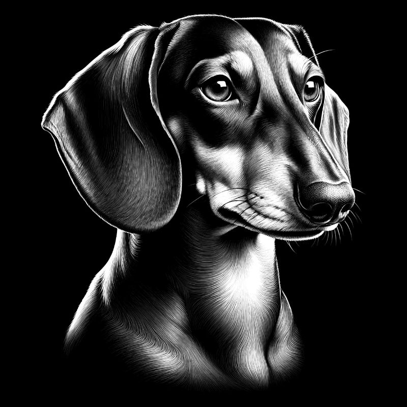 Realistic Dachshund Head as Black and White Portrait