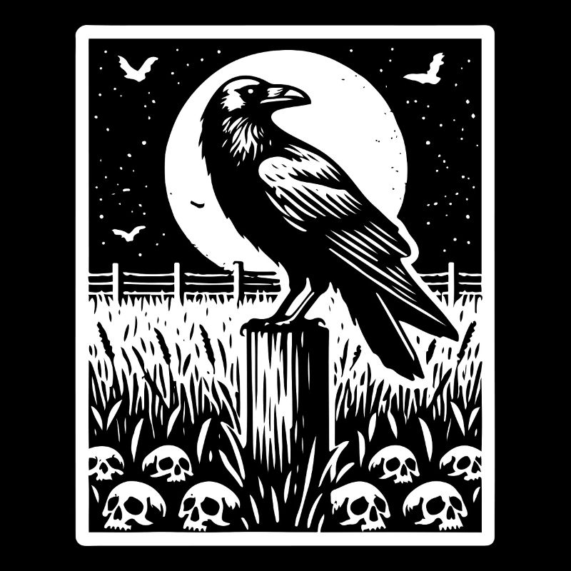 Raven Full Moon Field Skull